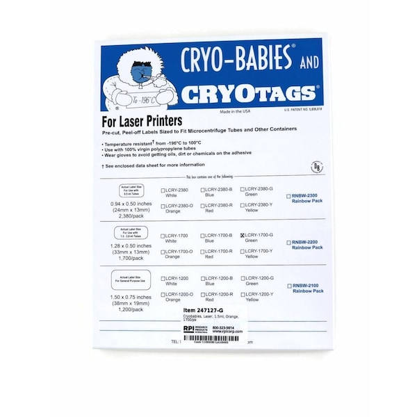 Cryobabies, Laser, 1.5ml, Green, 1700/pk, 1700PK